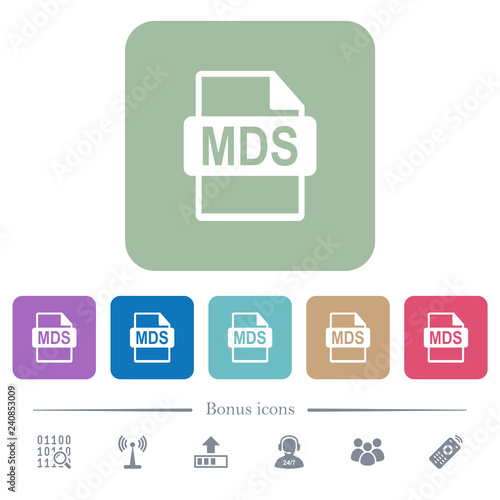 MDS file format flat icons on color rounded square backgrounds