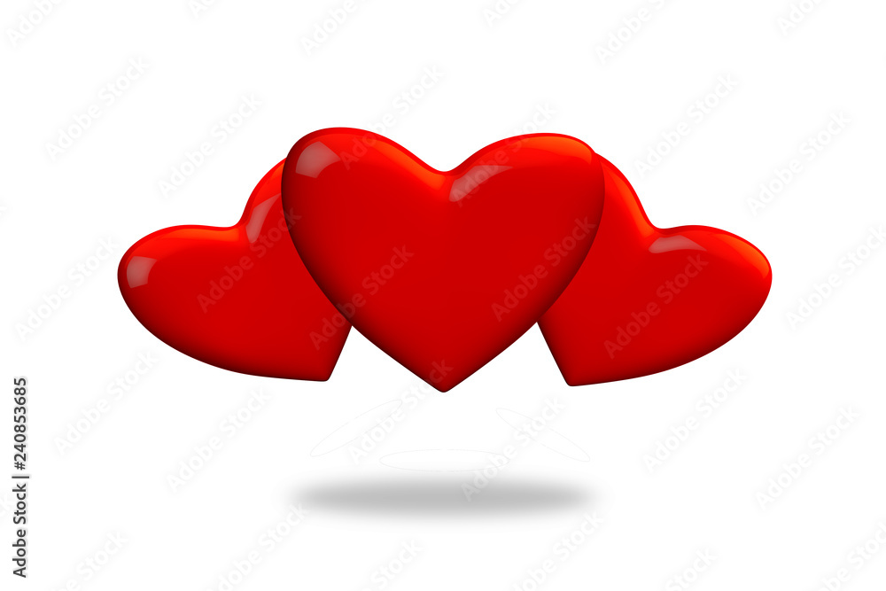 Three Love hearts white background isolated 3d render Three Love hearts white background isolated 3d render