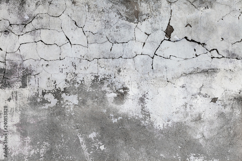 Cracked concrete wall covered with gray cement surface. Old grunge textures backgrounds. Plaster wall