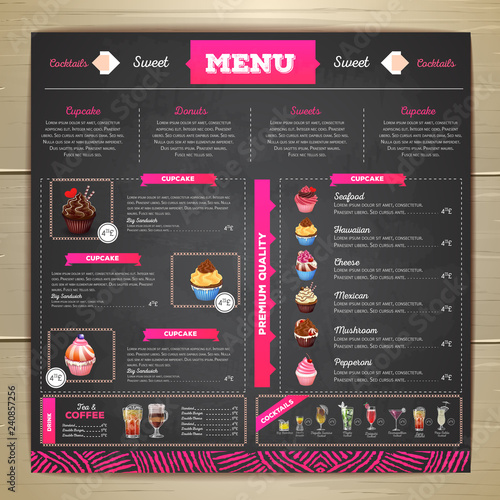Vintage chalk drawing dessert menu design. Sweet cupcake