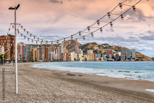 View of the Mediterranean beach of Benidorm in southern Spain.