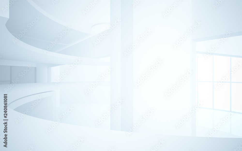 Abstract white interior multilevel public space with window. 3D illustration and rendering. Abstract white interior multilevel public space with window. 3D illustration and rendering.