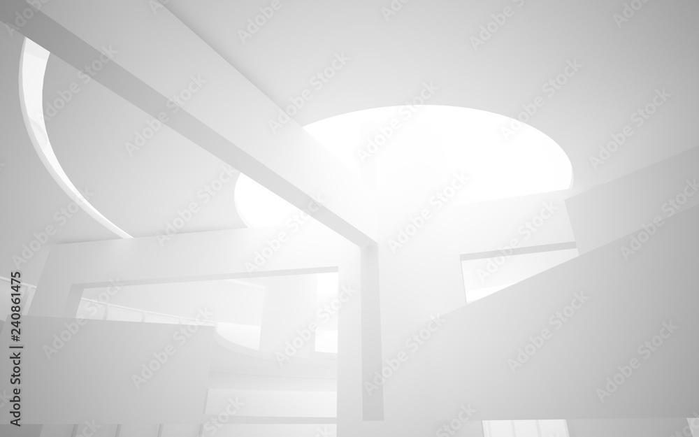 Fototapeta premium Abstract white interior multilevel public space with window. 3D illustration and rendering.