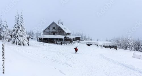 Mountain Hut in Winter at Skrzyczne peak in Szczyrk, Poland © stepmar