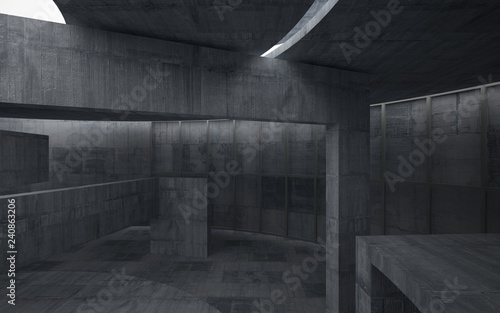 Abstract concrete interior multilevel public space with window. 3D illustration and rendering.