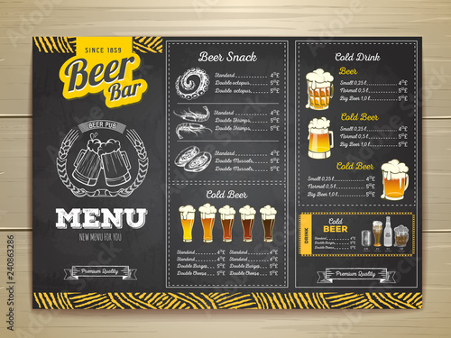 Vintage chalk drawing beer menu design.