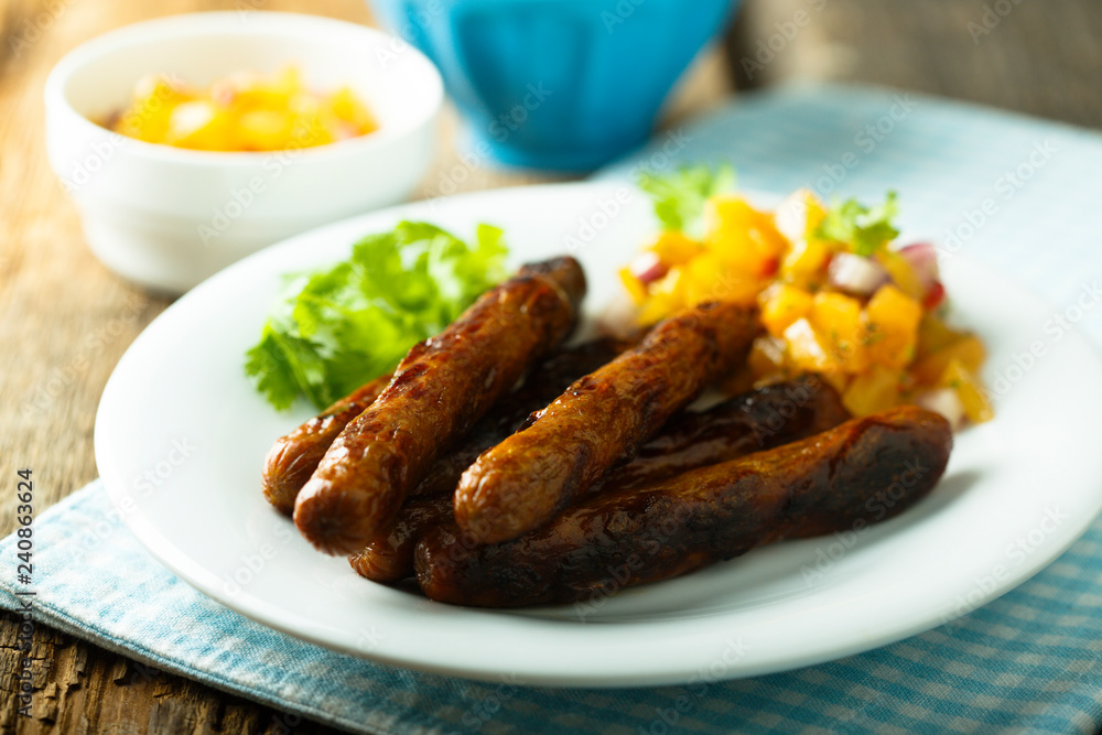 Fried sausages with fruit salsa Fried sausages with fruit salsa