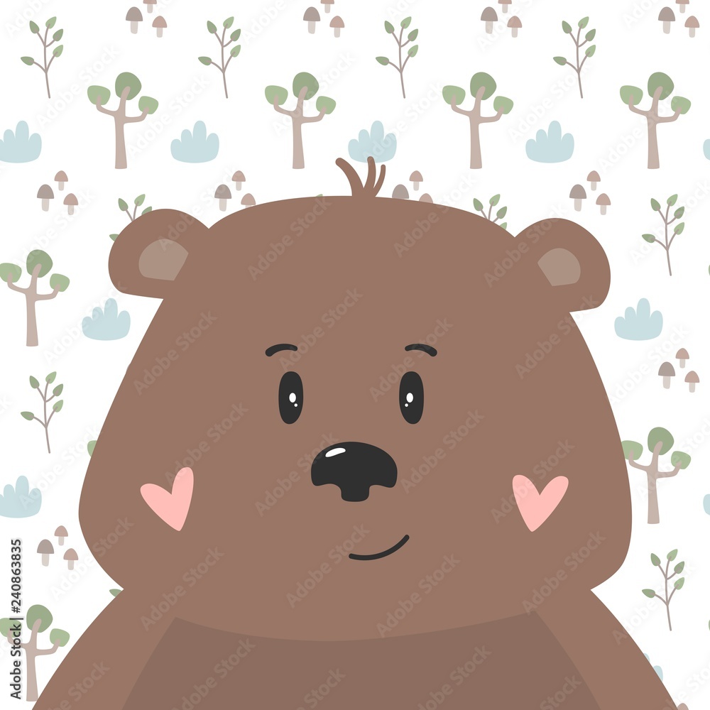 Fototapeta premium Cute funny bear. Hand drawn work. Childish cartoon design for kid t-shirts, dress or greeting cards. Vector illustration.