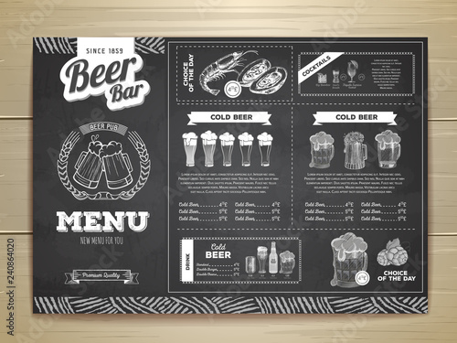 Vintage chalk drawing beer menu design.
