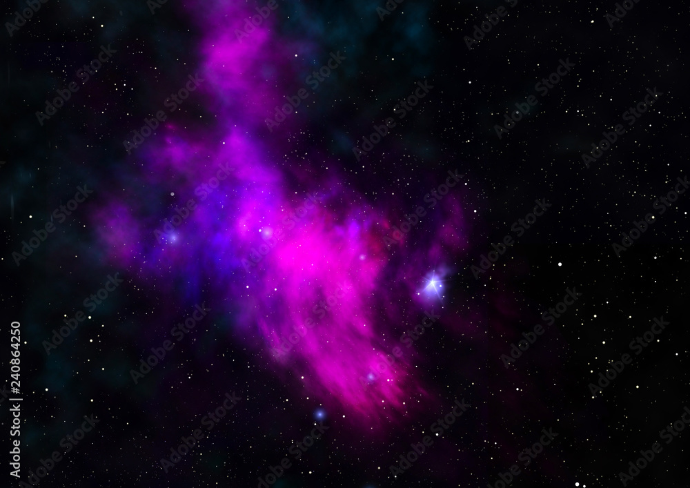 Star field in space and a nebulae. 3D rendering Star field in space and a nebulae. 3D rendering