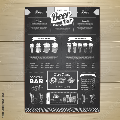 Vintage chalk drawing beer menu design.