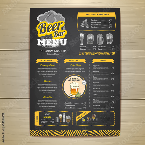 Vintage chalk drawing beer menu design.