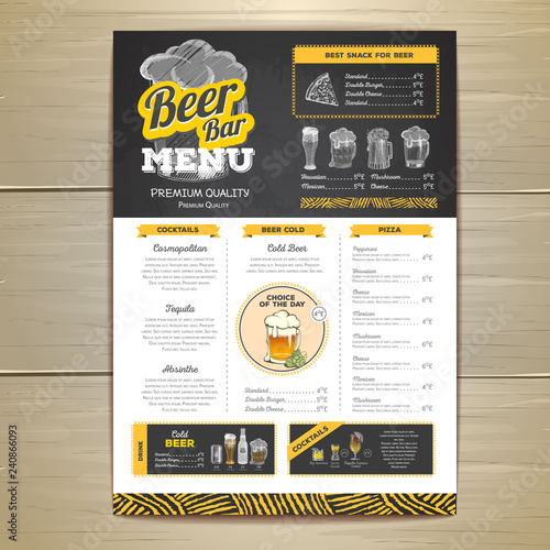 Vintage chalk drawing beer menu design.
