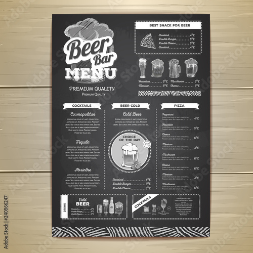 Vintage chalk drawing beer menu design.
