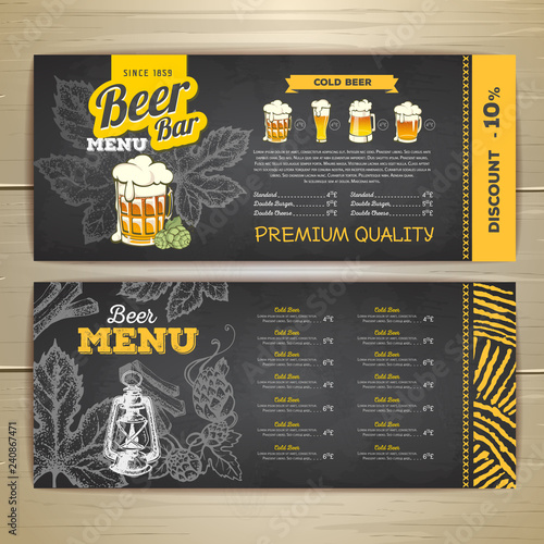 Vintage chalk drawing beer menu design.