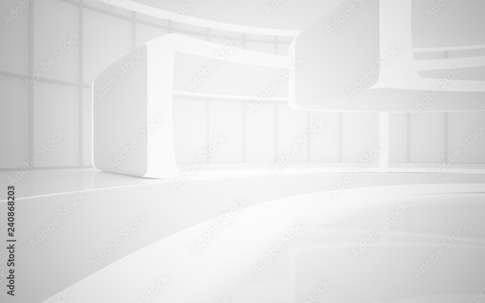 Fototapeta premium White smooth abstract architectural background. Night view with illumination. 3D illustration and rendering