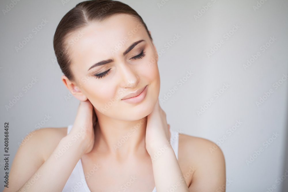 Neck Pain. Woman In Pain. Beautiful Girl Feeling Toothache Neck Pain. Woman In Pain. Beautiful Girl Feeling Toothache