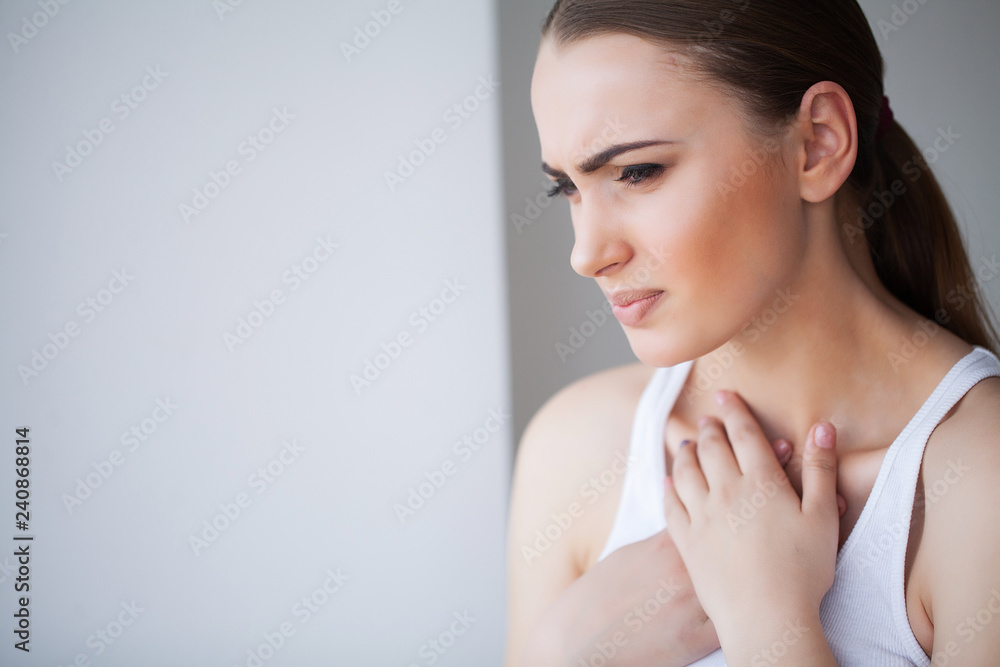 Heart pain. Beautiful Woman Suffering From Pain In Chest. Health Issues