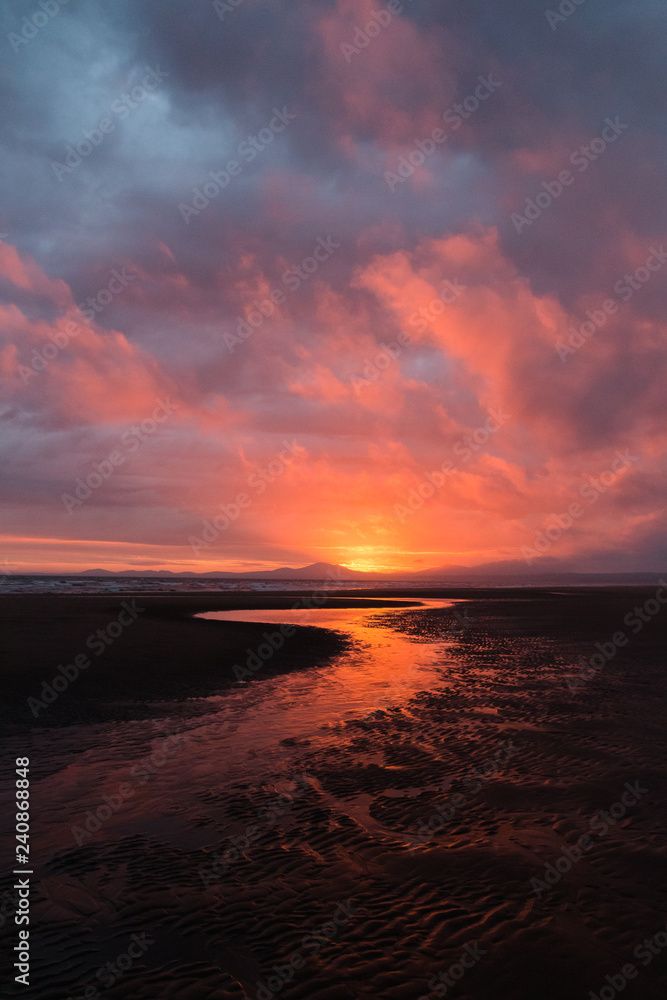 Sunset View with Reflection On Beach (Vertical)