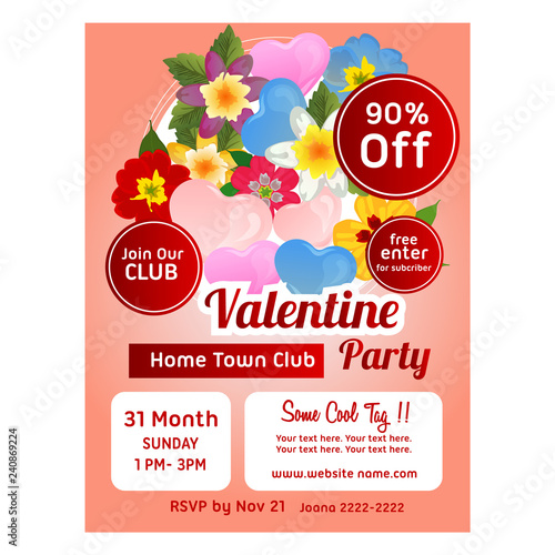 colorful valentine poster template with love and flower