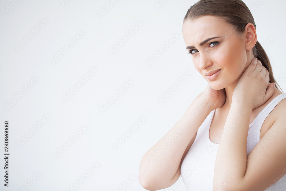 Neck Pain. Woman In Pain. Beautiful Girl Feeling Toothache Neck Pain. Woman In Pain. Beautiful Girl Feeling Toothache