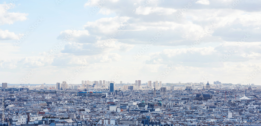 Paris cityscape in a cloudy day with Eiffel Tower