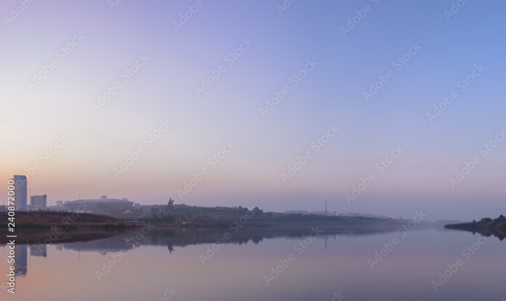 The view of the embankment of the Kalmius river in a lilac mist 2