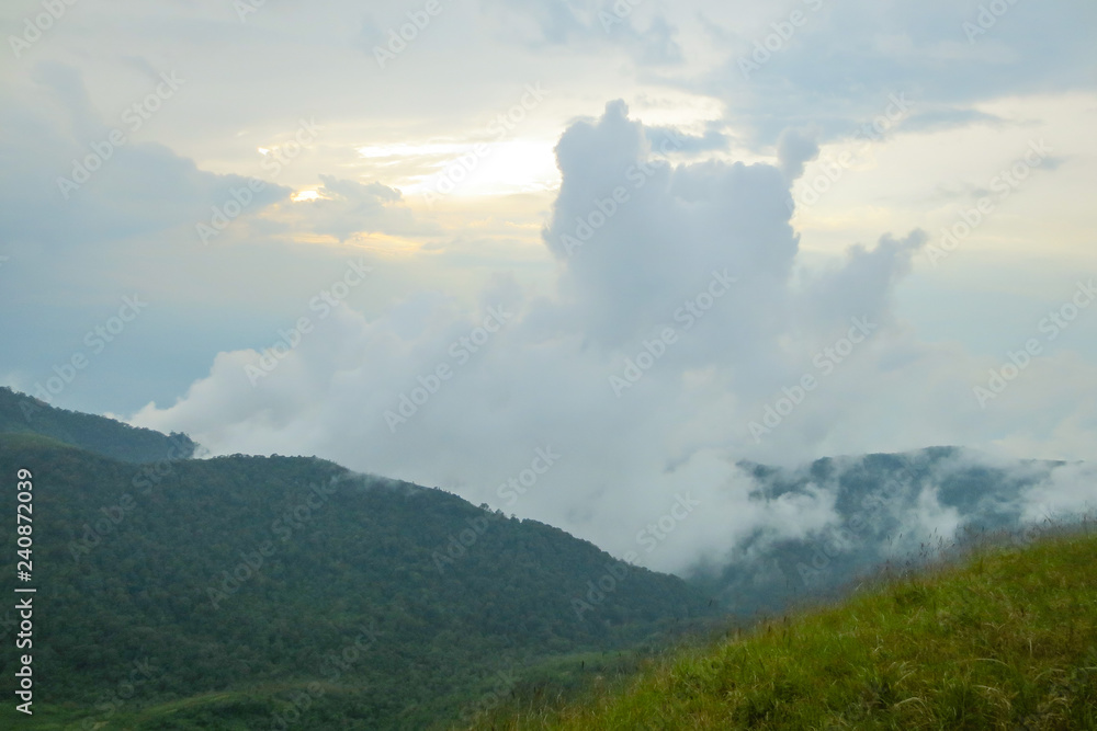 Cloud and Fog in the morning at Doi Mon Jong, a popular mountain near Chiang Mai, Thailand