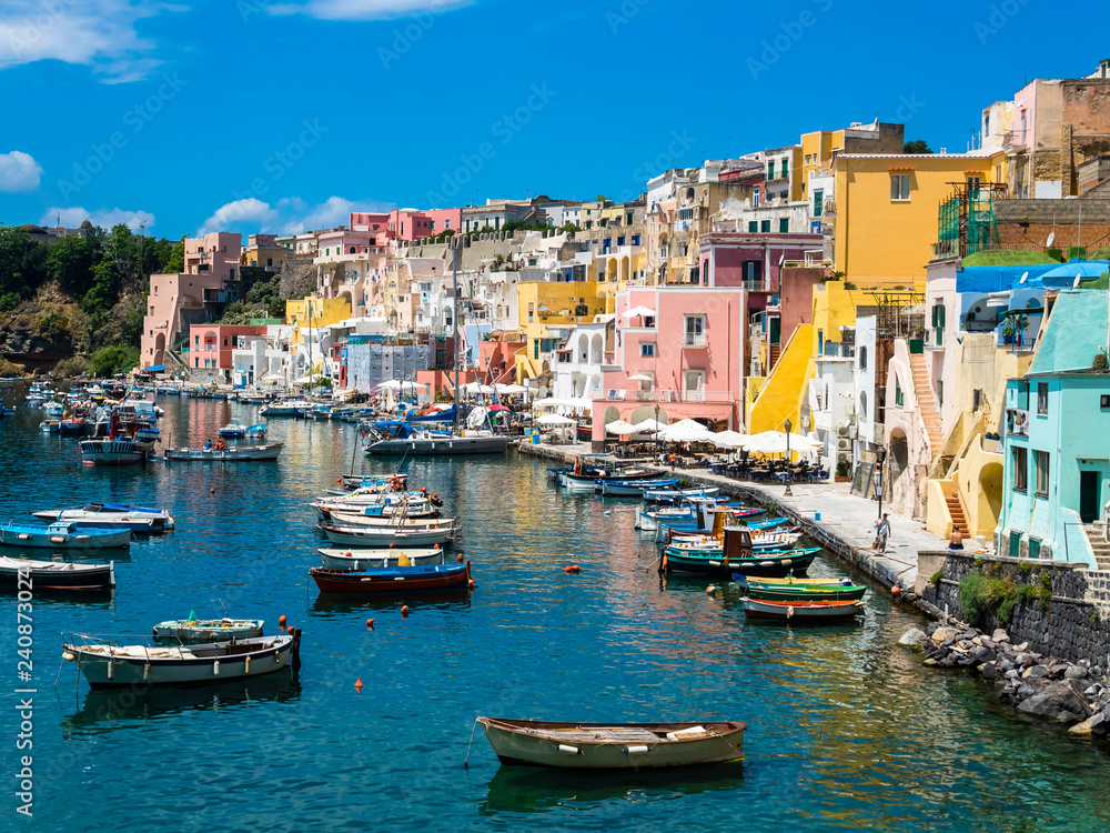 Italy, Campania, Gulf of Naples, Phlegraean Islands, Procida Island, Harbor, Marina di Corricella