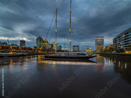 Argentina, Buenos Aires, Puerto Madero, Dock Sud with Catalinas Towers, financial district, Retiro at night photo