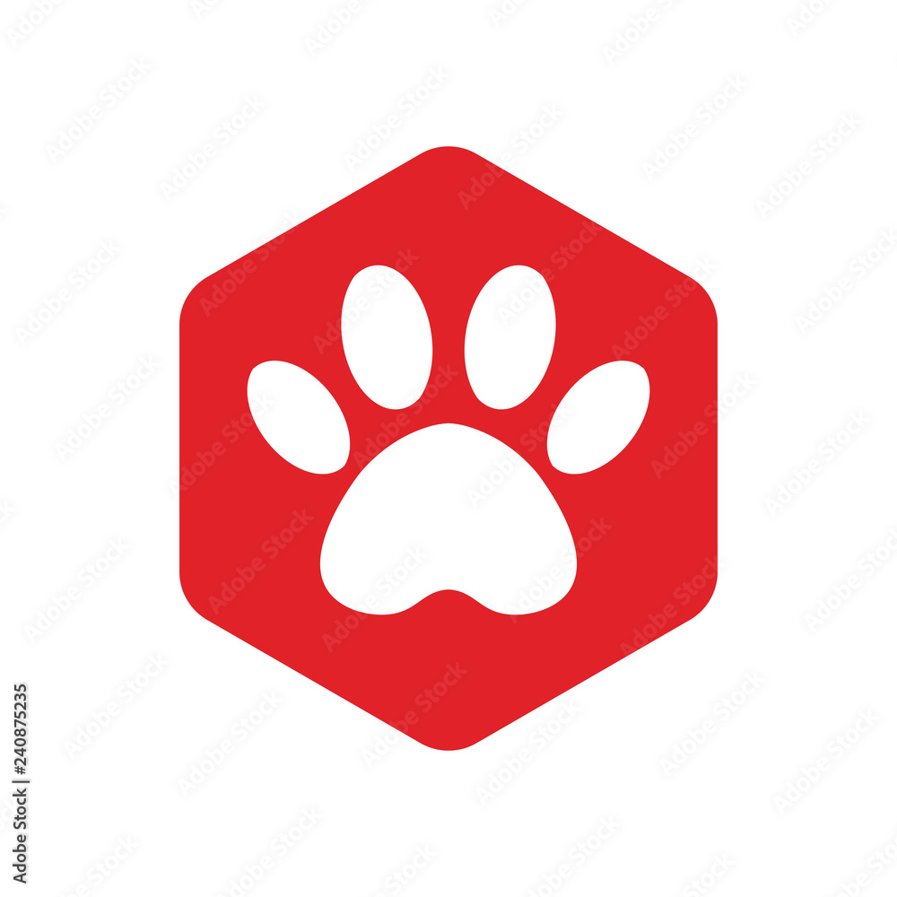 red vector hexagon shape icon with the animals. Cat paw icons isolated. animal footprint hexagonal. red vector hexagon shape icon with the animals. Cat paw icons isolated. animal footprint hexagonal.