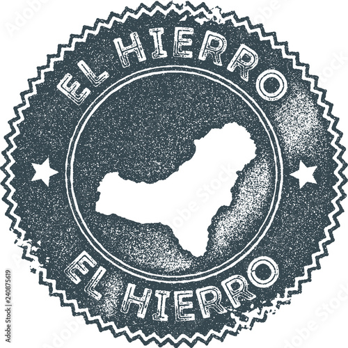 El Hierro map vintage stamp. Retro style handmade label, badge or element for travel souvenirs. Dark blue rubber stamp with island map silhouette. Vector illustration.