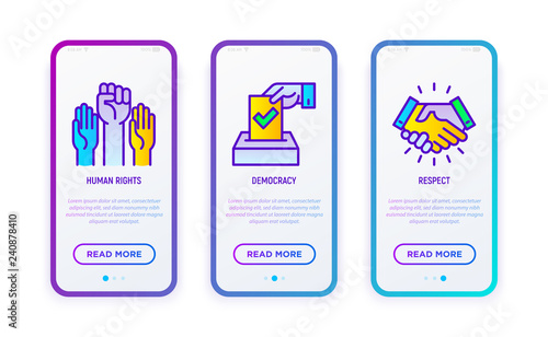 Tolerance thin line icons set: democracy, respect, human rights. Vector illustration for user mobile interface.