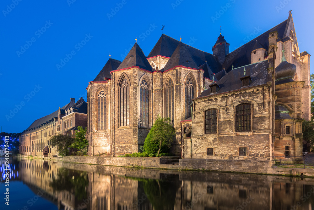 Saint Michael's church in Ghent at sunset, Belgium historic city.