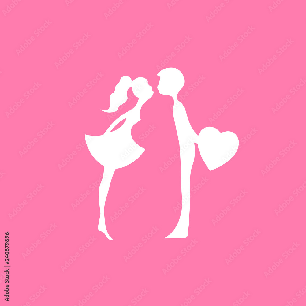 Kissing couple of young lovers . Romantic couple silhouette. Lovers woman and man kissing.pink silhouettes of kissing boy and girl Kissing couple of young lovers . Romantic couple silhouette. Lovers woman and man kissing.pink silhouettes of kissing boy and girl