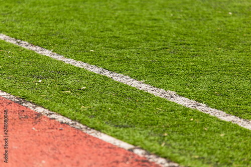 Green grass on a soccer field as background