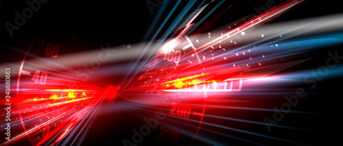 Racing car light in motion with checkered background