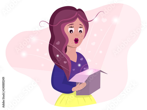 excited girl with a present
