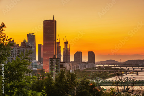 Canvas Print Sunset 63 building in Seoul and skyscrapers in Seoul, South Korea