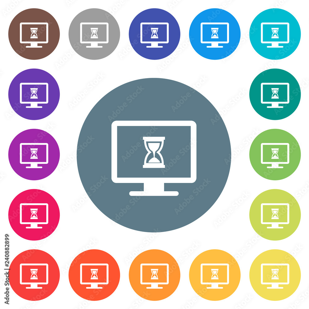 Busy computer flat white icons on round color backgrounds Busy computer flat white icons on round color backgrounds