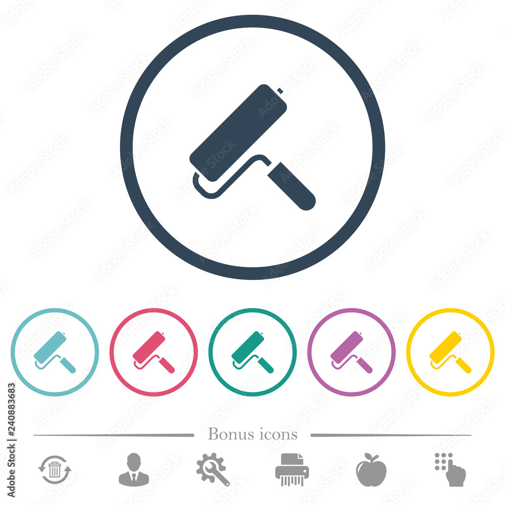 Paint roller flat color icons in round outlines Paint roller flat color icons in round outlines