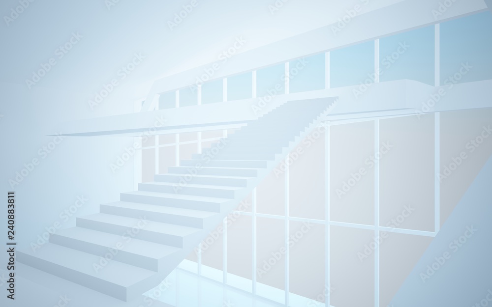 Fototapeta premium Abstract white interior multilevel public space with window. 3D illustration and rendering.