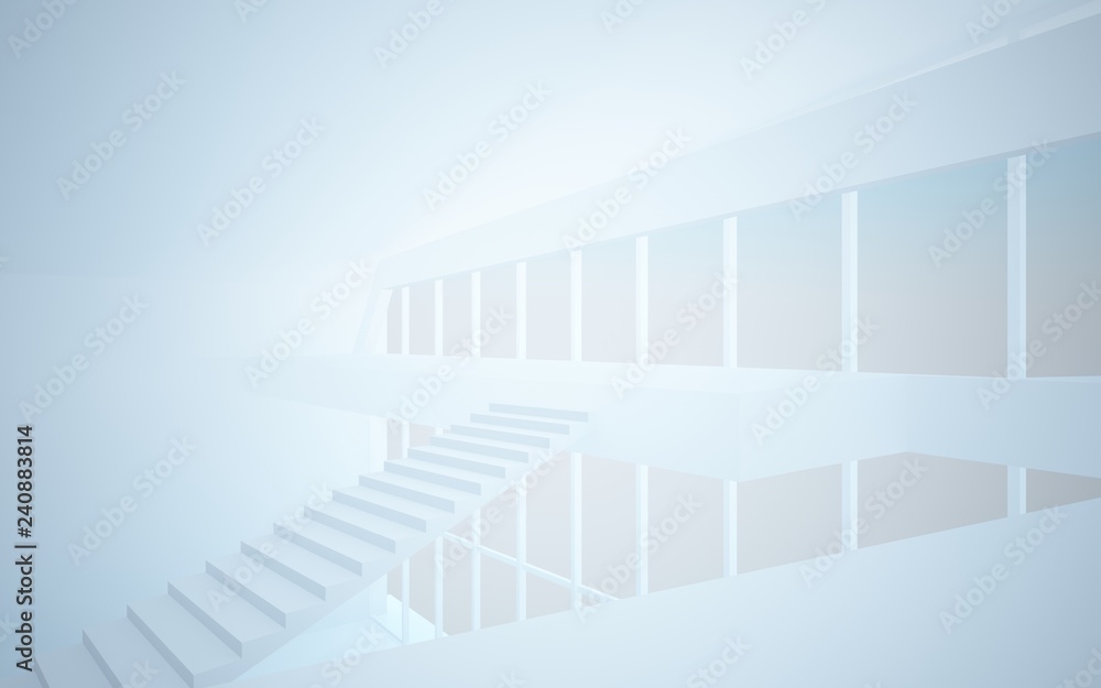 Fototapeta premium Abstract white interior multilevel public space with window. 3D illustration and rendering.