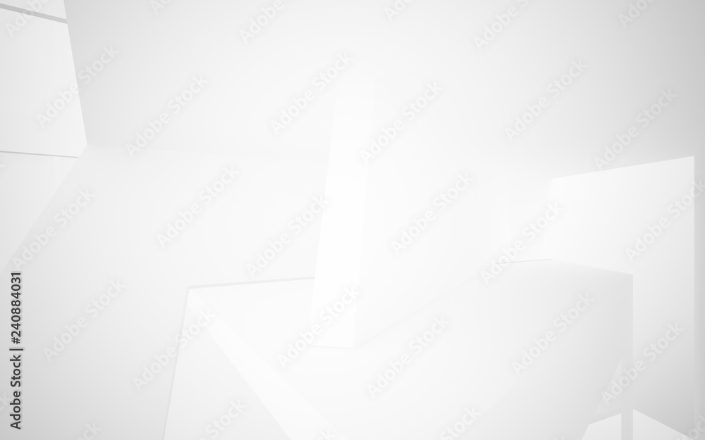 Abstract white interior multilevel public space with window. 3D illustration and rendering.