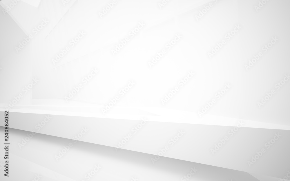 Abstract white interior multilevel public space with window. 3D illustration and rendering.