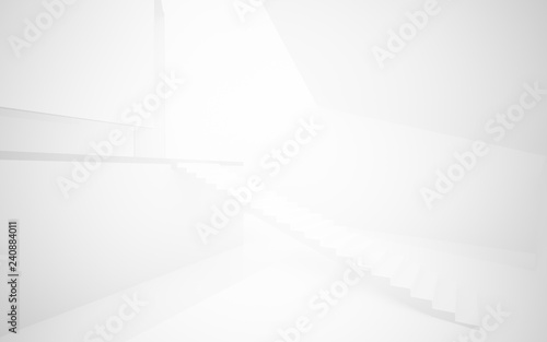 Abstract white interior multilevel public space with window. 3D illustration and rendering.