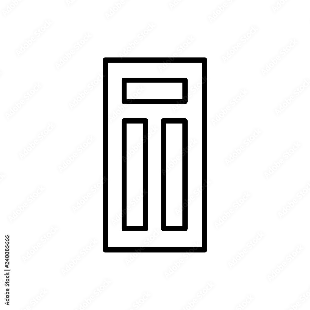 Black & white illustration of closed wooden door. Vector line icon. Isolated object Black & white illustration of closed wooden door. Vector line icon. Isolated object