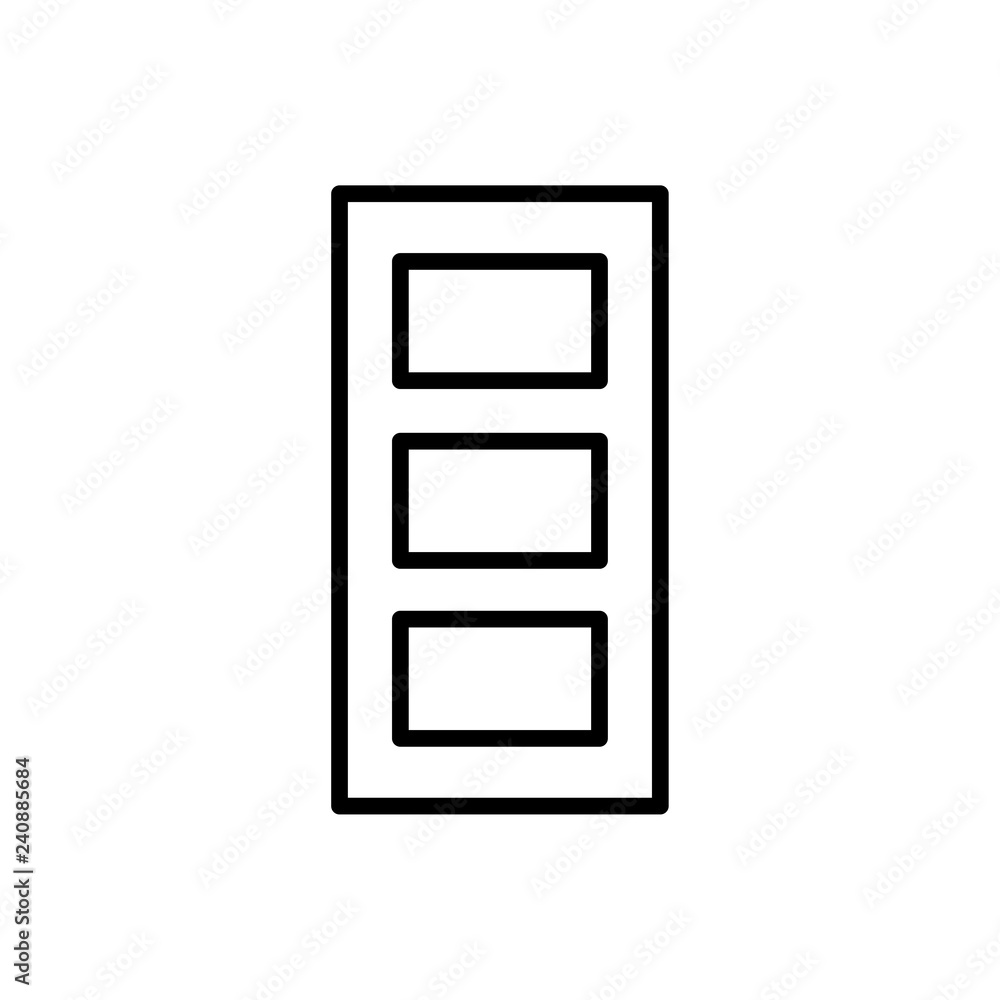Black & white illustration of closed wooden door. Vector line icon. Isolated object
