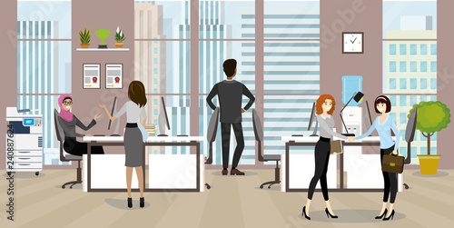 Group of business people or office workers in modern office.