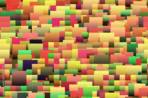Multi color overlapping squares. 3D render